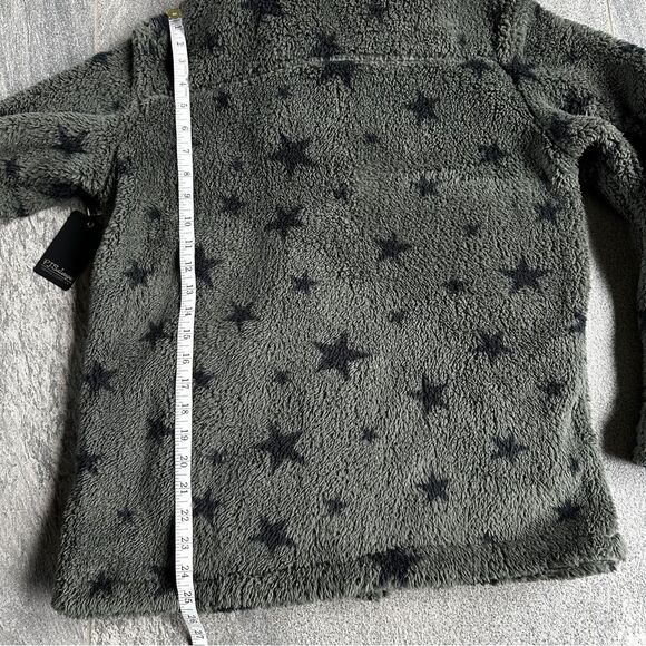 NWT PJ Salvage Cozy Button Up Jacket w/ Pockets in Olive Green Black Stars Small - Picture 13 of 16